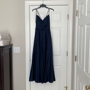Navy blue black tie gown